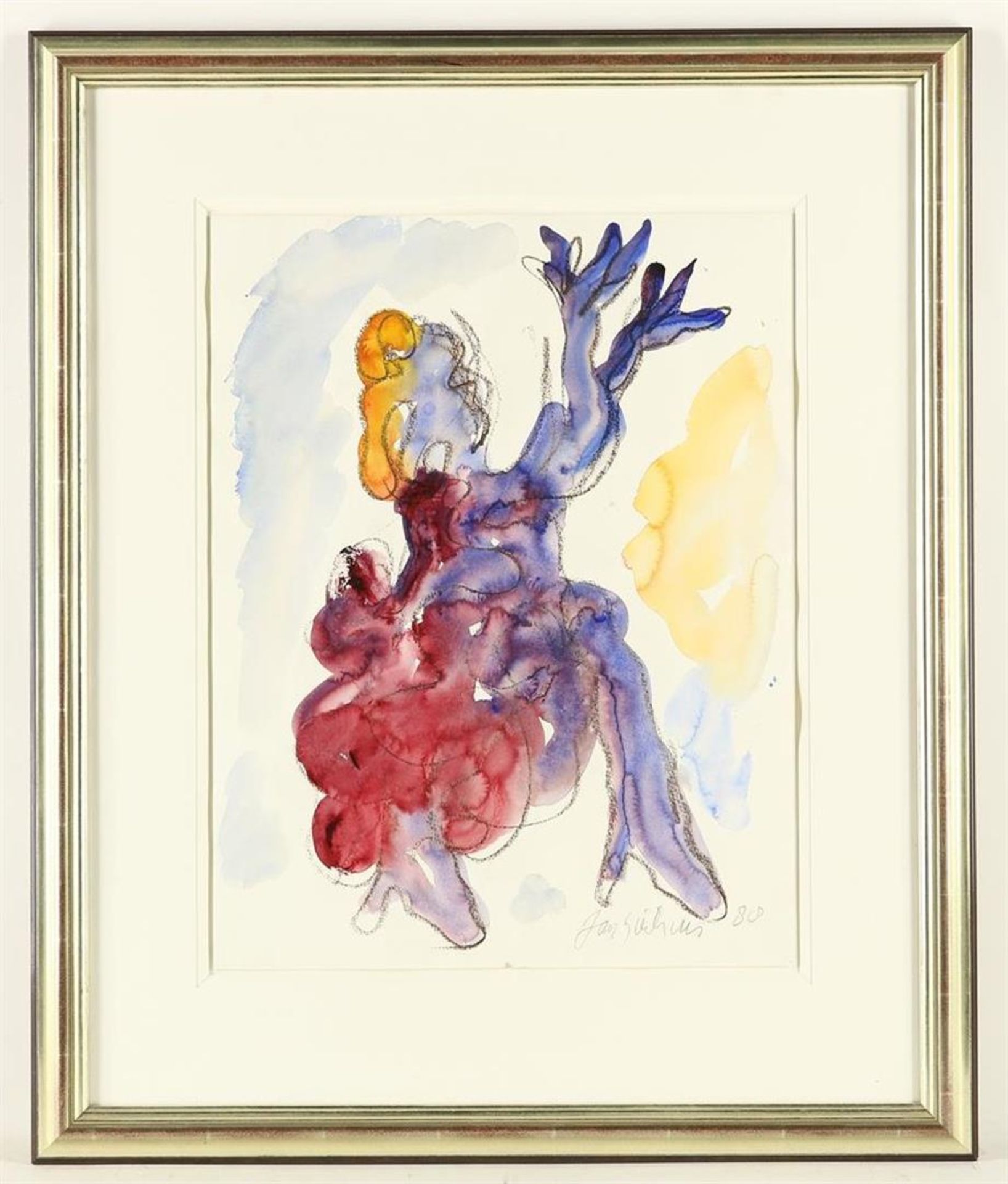 Jan Sierhuis (1928-2023) Flamenco dancer, signed lower right and dated '88, watercolor 65 x 50 cm. - Image 2 of 4