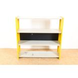 Gray metal design bookcase with yellow side walls, 1950s, 95 x 97 x 29 cm.