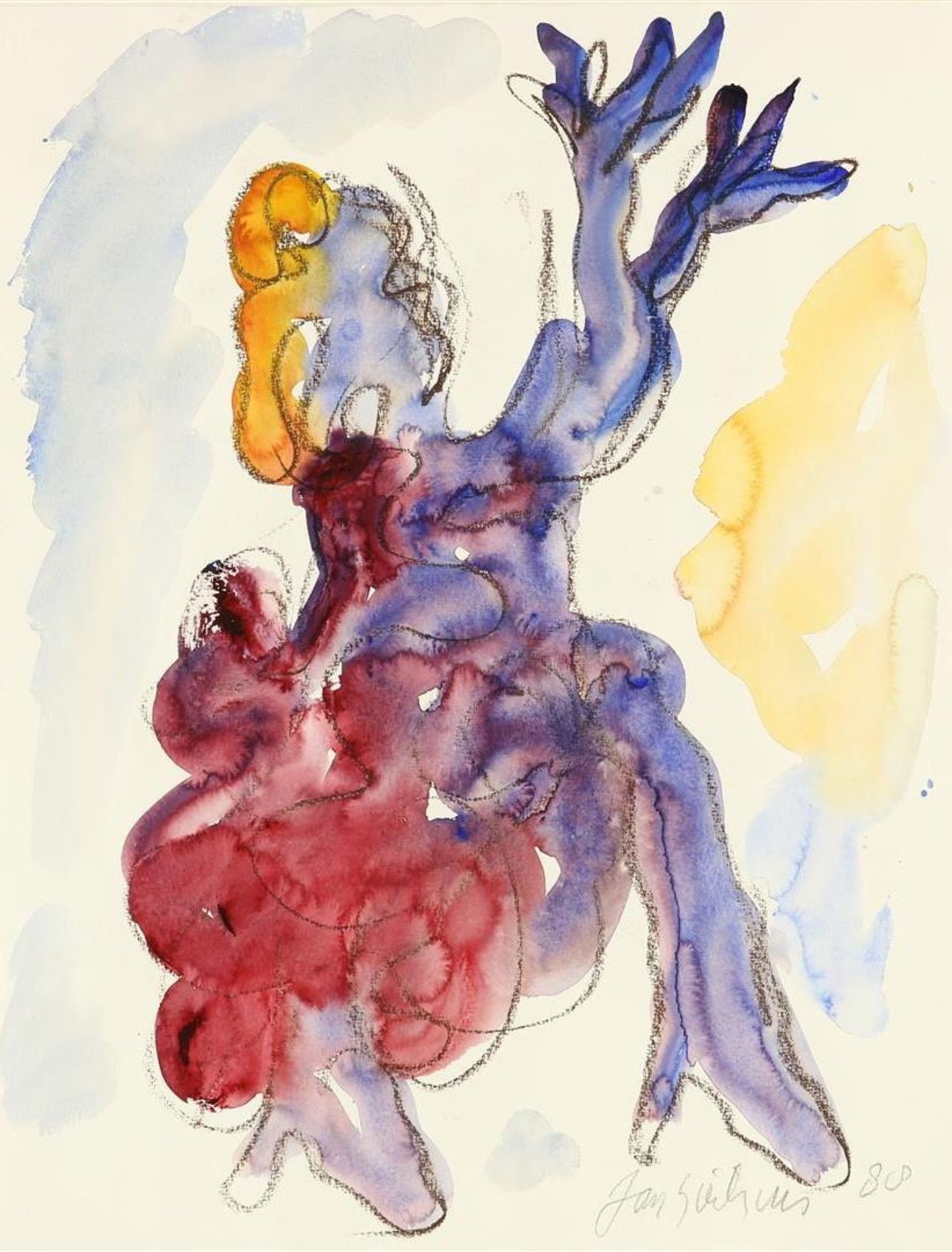 Jan Sierhuis (1928-2023) Flamenco dancer, signed lower right and dated '88, watercolor 65 x 50 cm.