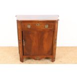 Mahogany Louis XVI pinant cabinet with sloping sides, roller door front and drawer, Holland ca.