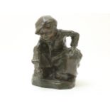 "Charles" Henri Marie van Wijk (1875-1917) Bronze sculpture of crouching fisherman's boy, signed