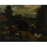 Italianizing landscape, shepherdess with cattle, unsigned, probably 18th century, oil on canvas,