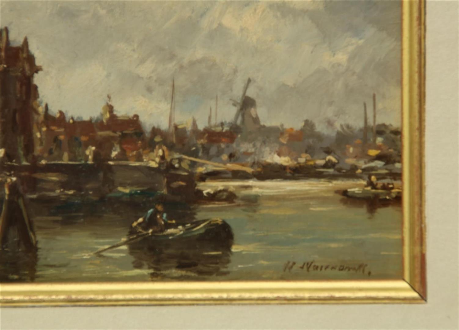 View of Kattenburg in Amsterdam, signed bottom right, panel, 7.5 x 13 cm. - Image 3 of 4