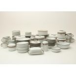 120 pieces of cream earthenware vintage tableware with deep brown rims, design Herta Bengtson for