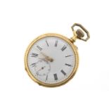 Pocket watch, set in a partly gold case, with enamel dial and Roman numerals, with inscription and