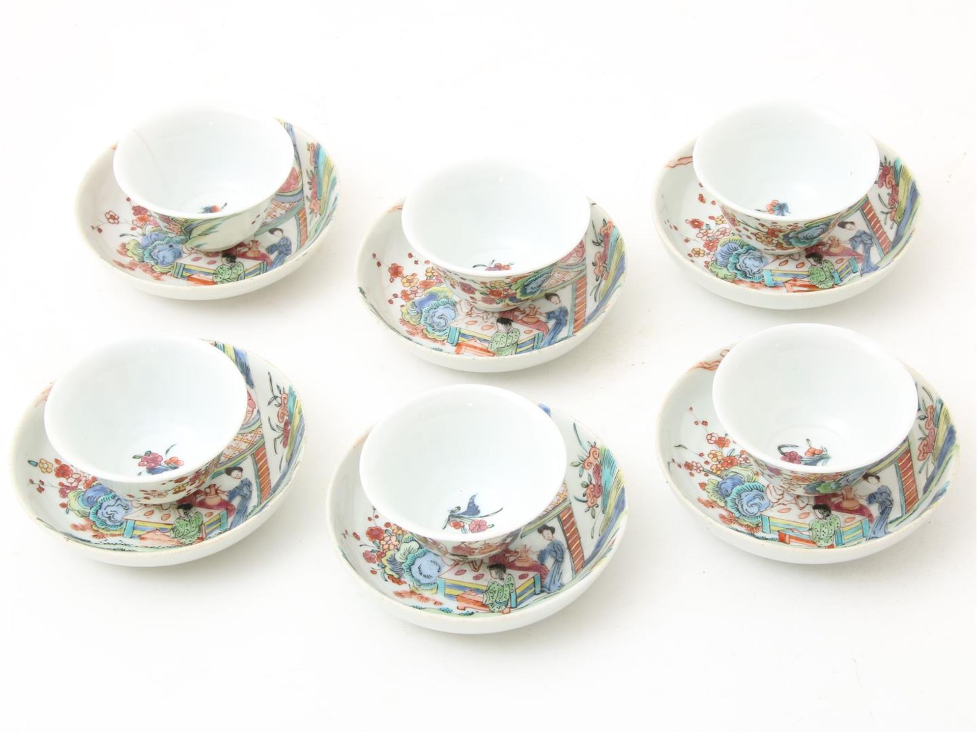Chinese porcelain, cups and saucers, Famille Rose, 19th century