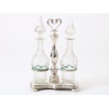 Silver oil and vinegar set with 2 decanters