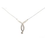 White gold necklace with pendant containing brilliant cut diamonds, approximately 0.10 ct., gross