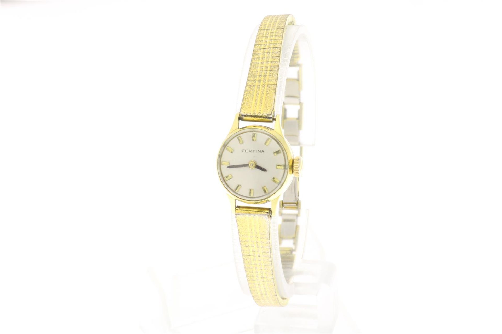 Certina yellow gold ladies wristwatch on flex strap, stainless steel, grade 585/000.