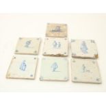 lot of 7 various 17th century earthenware tiles