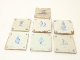 lot of 7 various 17th century earthenware tiles
