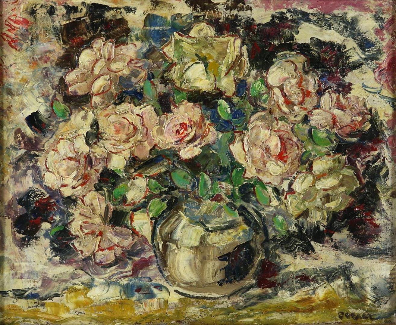 Jacobus Johannes Doeser (1884-1970) Flower still life, signed lower left, canvas 58 x 70 cm. (