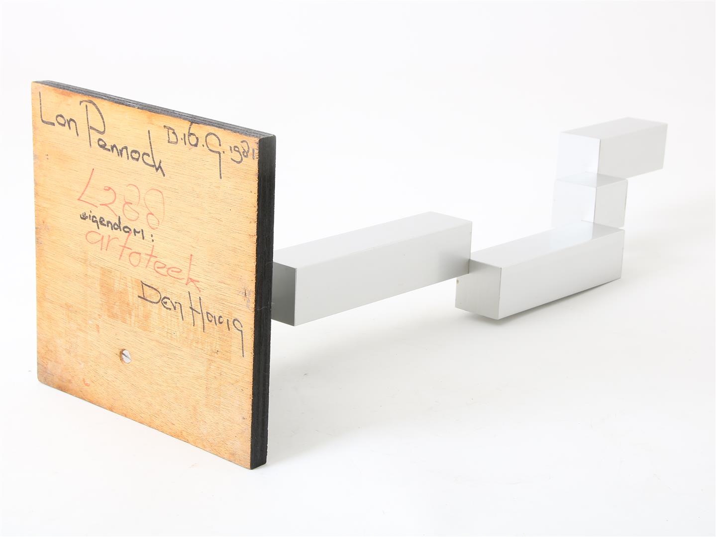 Lon Pennock (1945-2020) 'Stacking', metal sculpture on wooden base, signed below and dated 1981, - Image 8 of 8