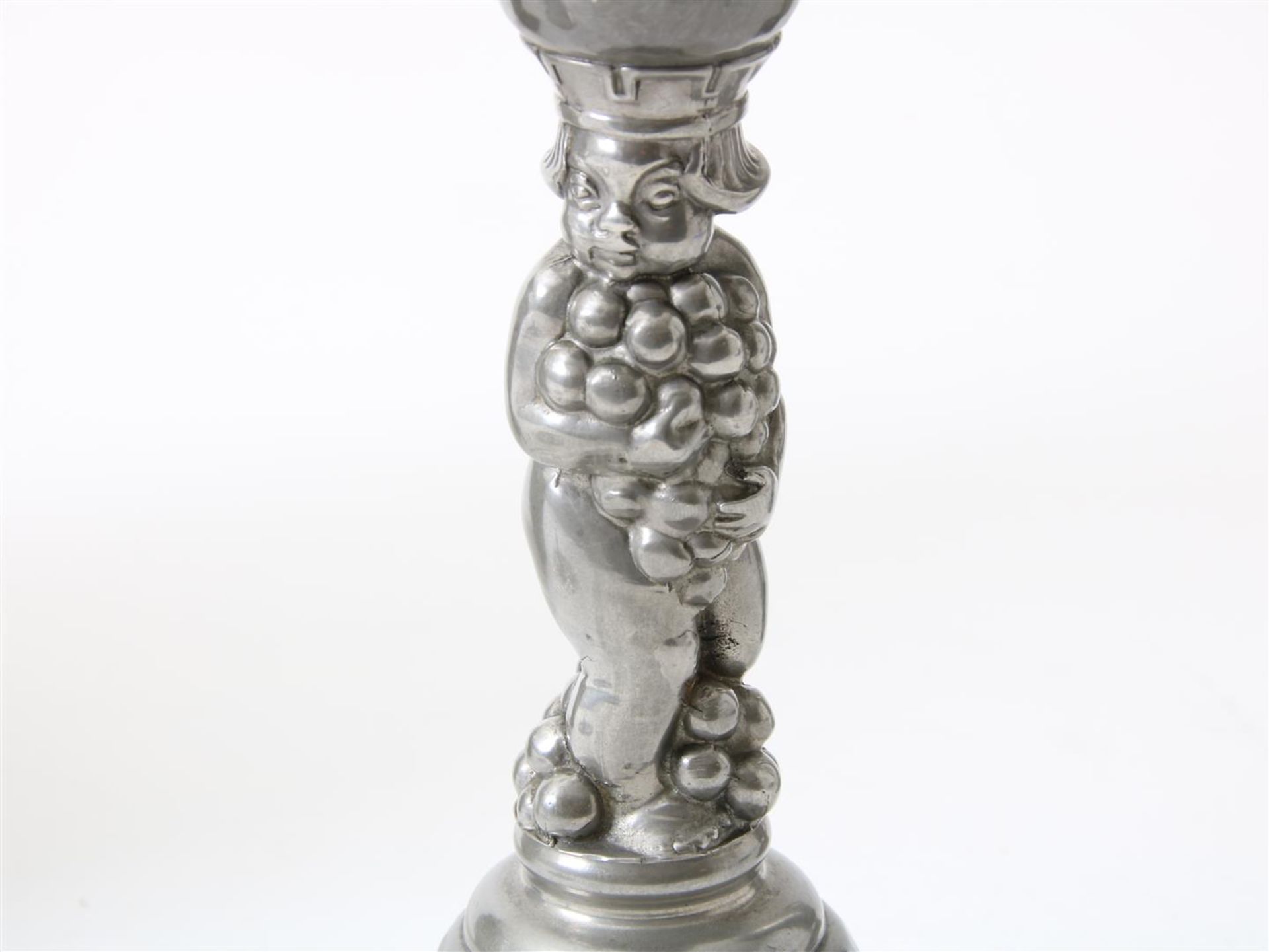 Lot of an Art Deco pewter vase on an openwork base, ashtray, candlestick and vase with Cockatoos, - Image 3 of 6