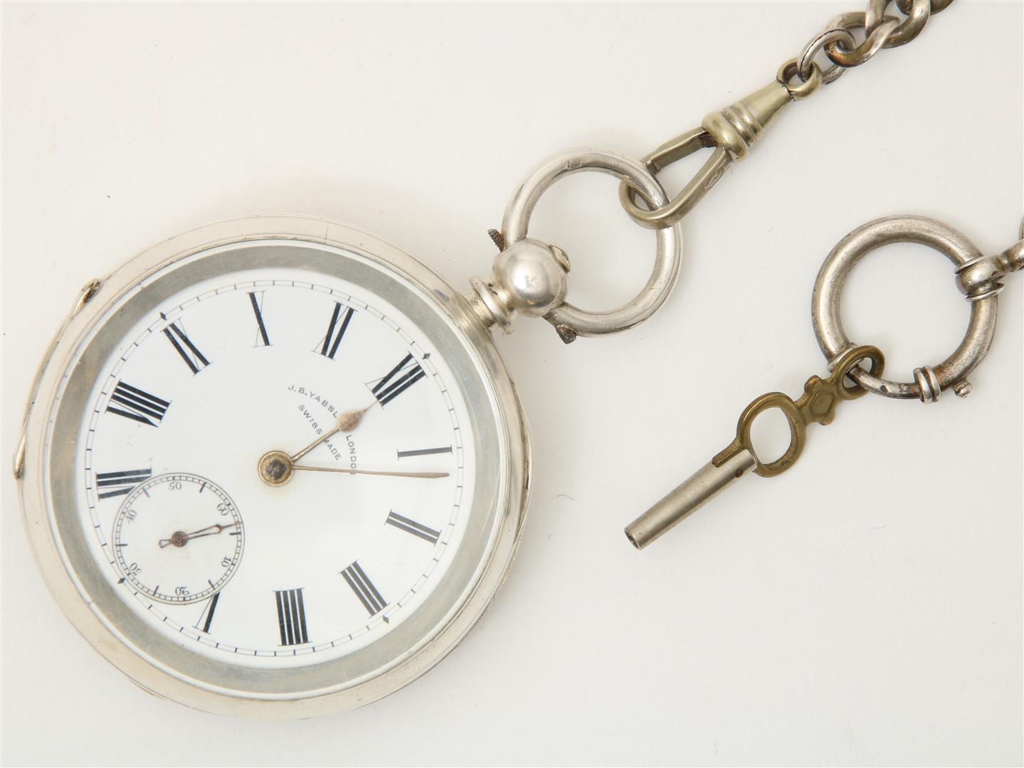 Pocket watch, in silver case, address: J.B. Yabsley / London, grade 935/000, numbered: 204861,