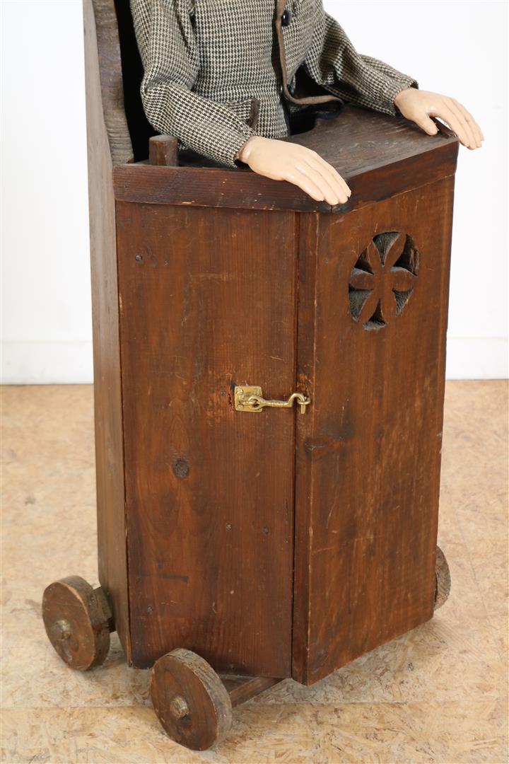 Stained wooden children's chair with panel door and ventriloquist doll , height 93 cm. - Image 3 of 4