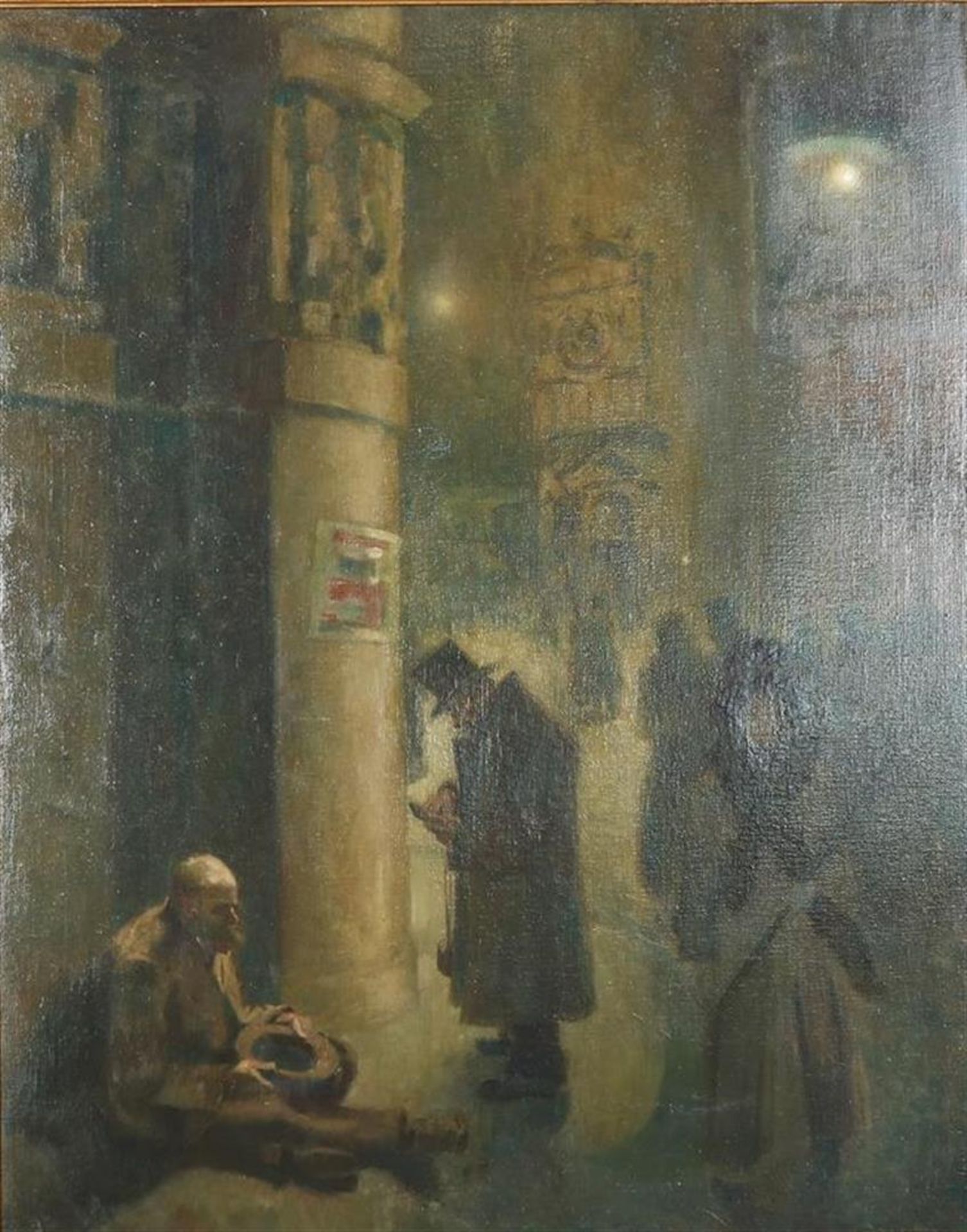 Prague at night, with an elegant lady in the foreground, unclearly signed and dated bottom right,