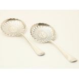 Two openwork wet fruit scoops, grades 925/000 and 835/000, maker's marks: "*R*", G.L.J. Reeser,
