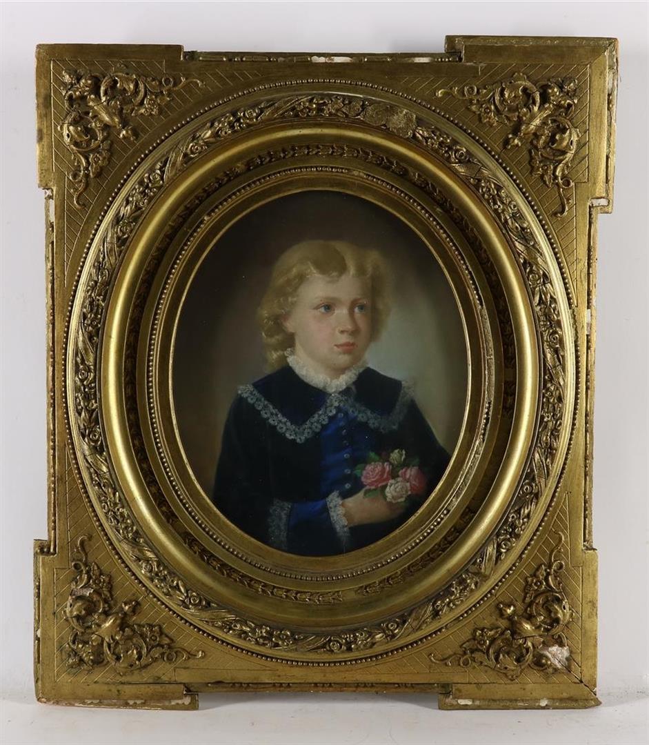 German School, 19th century, Portrait of a young man with a bunch of roses, not signed, pastel on - Image 2 of 3