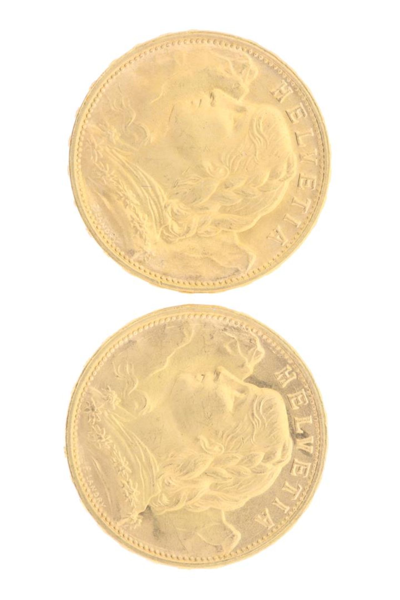 2 gold 20 Franc pieces of Helvetia - Image 2 of 2