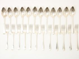 Silver place setting with 12 spoons and 12 forks, Helweg, Amsterdam