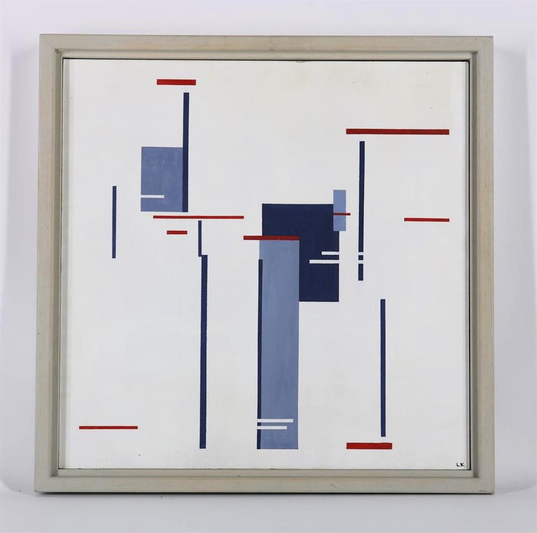 Ladislav Kroha Abstract composition in gray/red, signed bottom right with initials "L.K." and full - Image 2 of 4