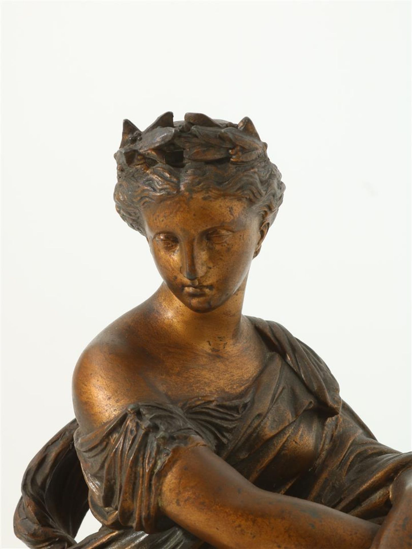 Zamak sculpture of a seated lady on a pillar leaning on a book, France, ca. 1880/90, height 41 cm. - Image 2 of 4