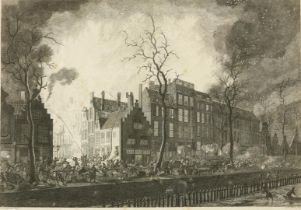 Copper engraving, 'Image of the Fire in Rotterdam'