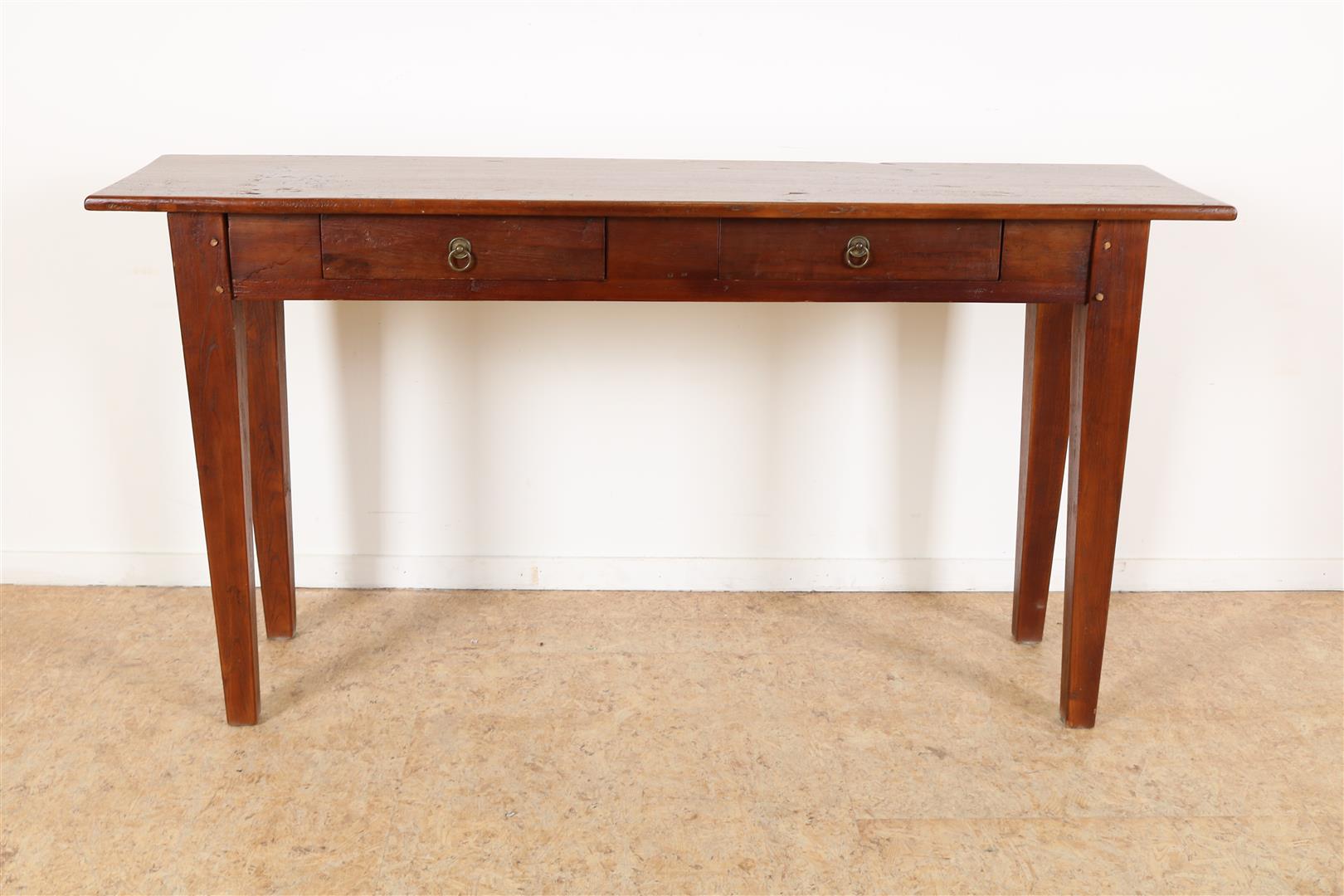 Teak console table with 2 drawers, on tapered legs, Indonesia, 75 x 148 x 40 cm.