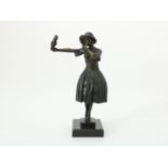 Bronze sculpture of lady with parrot on marble base