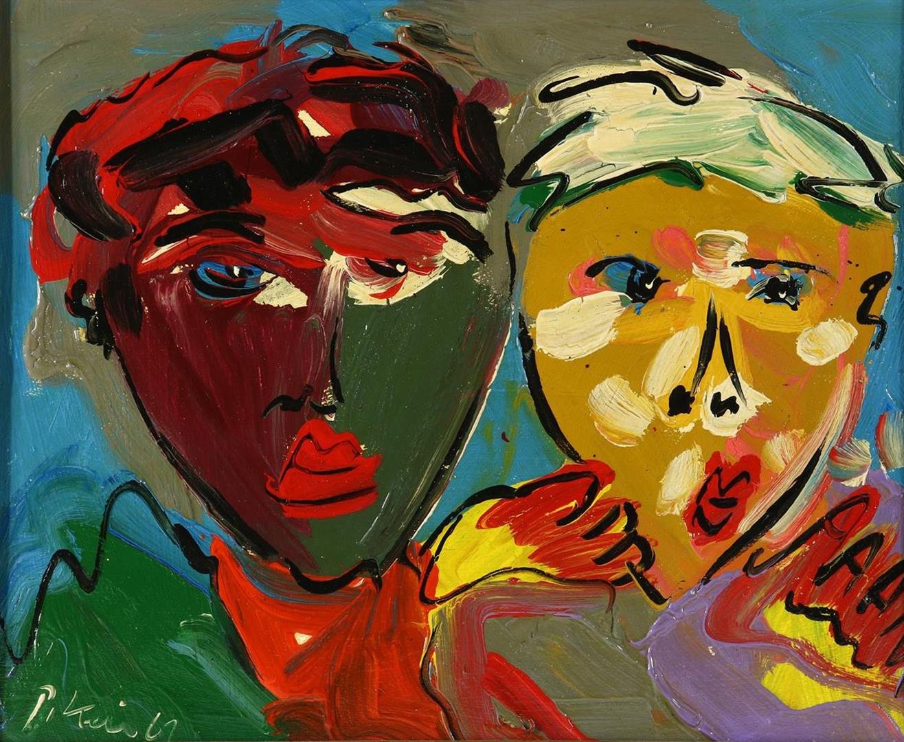 Peter Robert Keil (1942-) Portrait of 2 children, signed lower left, board 43 x 53 cm.