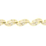 Yellow gold bracelet, the links set with diamonds, brilliant cut, gross weight 23 grams, length 17.5