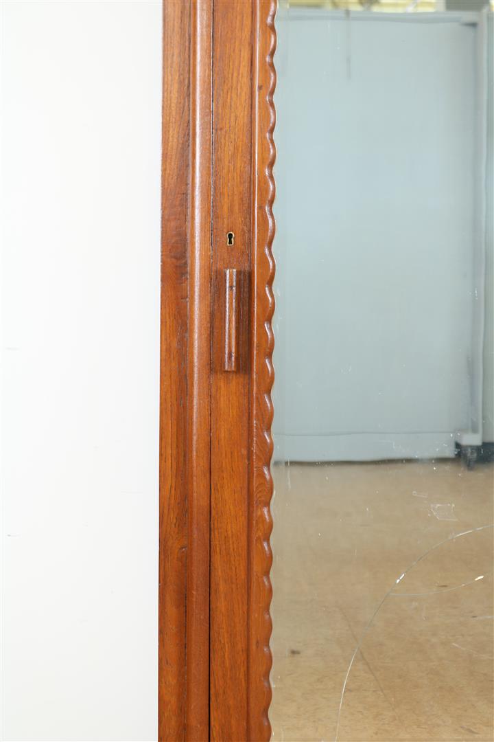 Teak Art Deco linen cupboard with mirror door (broken) and a drawer, Indonesia approx. 1925.203 x 77 - Image 2 of 5