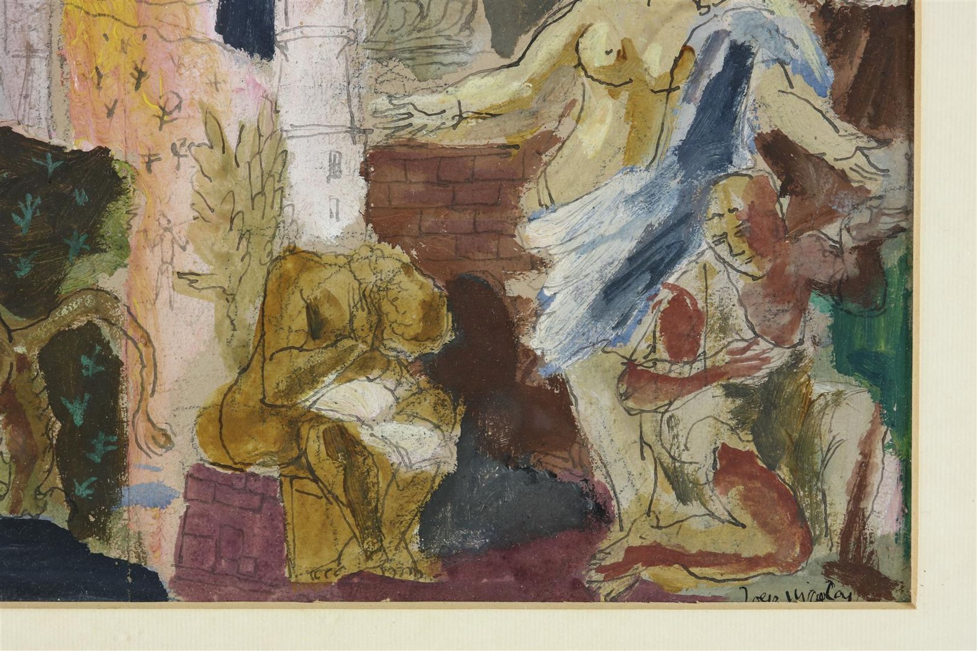 Joep Nicolas (1897-1972) Mythological figures, signed lower right, gouache 21 x 36 cm. - Image 3 of 4