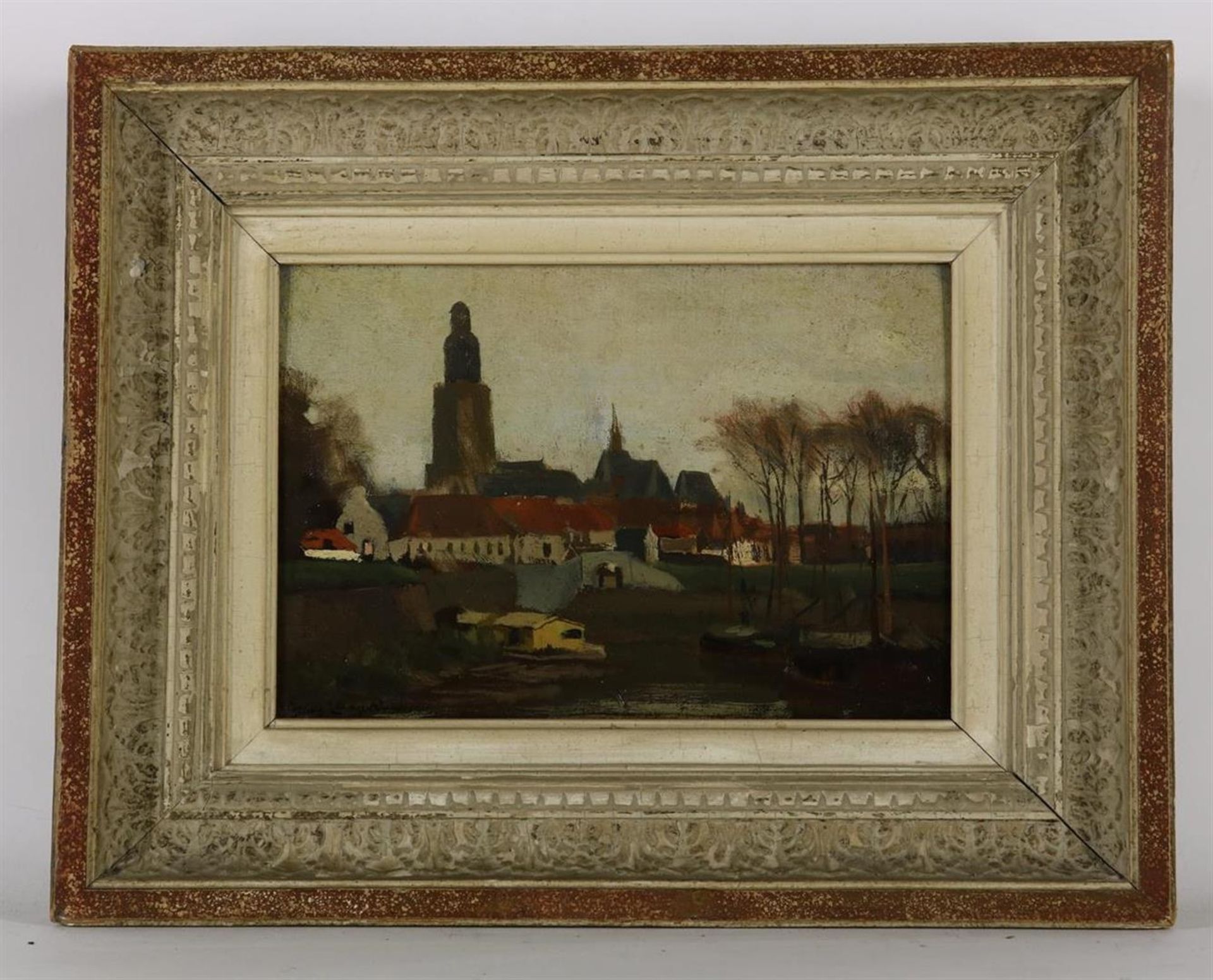 Frans Langeveld (1876-1939) Village view on the water, signed bottom left, panel, 17 x 24.5 cm. - Image 2 of 4