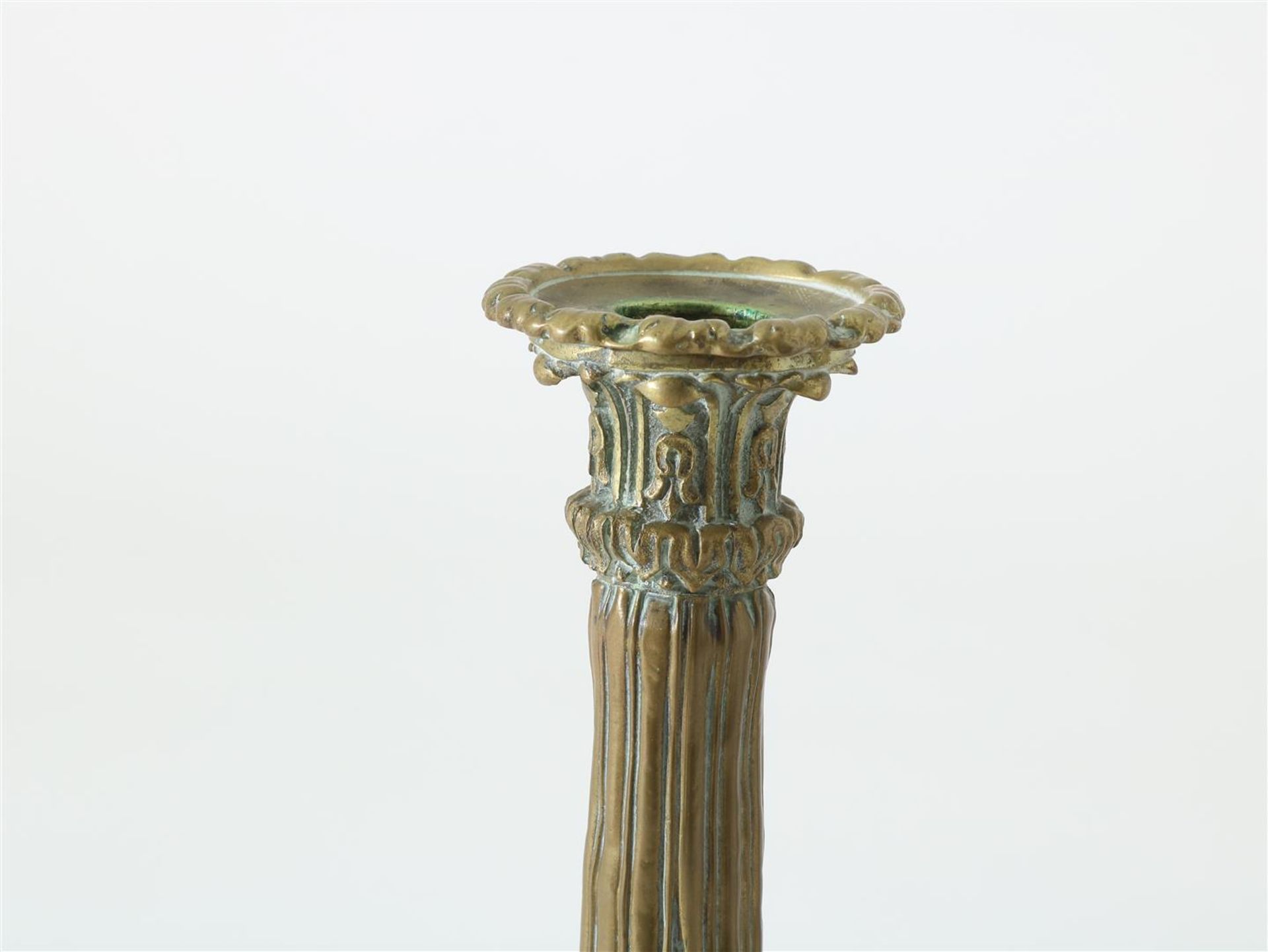 Two brass candlesticks on claw feet, 19th century, height 29 cm. - Image 2 of 4