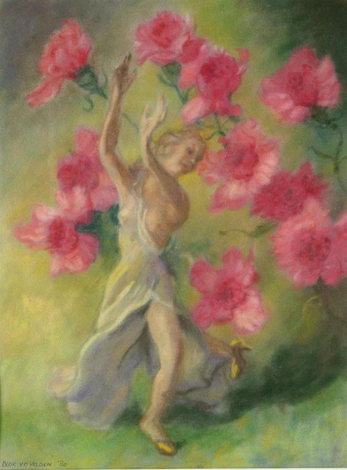 Ad Blok van der Velden (1913-1980) Female figure with flowers, signed lower left, 1980, pastel on