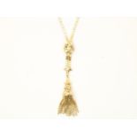 Yellow gold necklace with slide and tassel in which blue/white enamel, 19th century, grade 585/