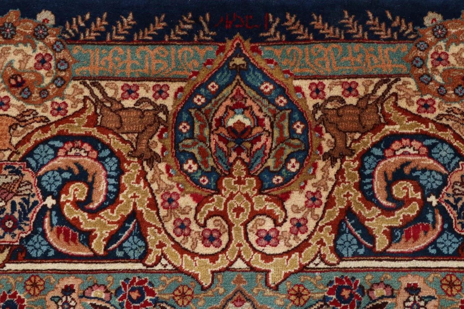 Carpet, Kaschmar 340 x 245 cm. with decorations of flora and fauna, deer, birds and flower vases. - Image 3 of 4