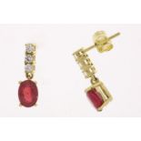 Yellow gold ear hangers with ruby and diamond