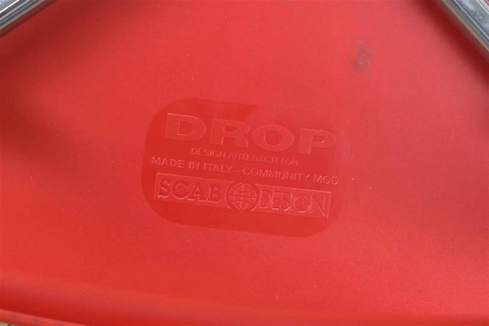 Series of 12 red plastic bucket chairs on chrome legs, marked on the bottom Drop Scab, design - Image 4 of 5