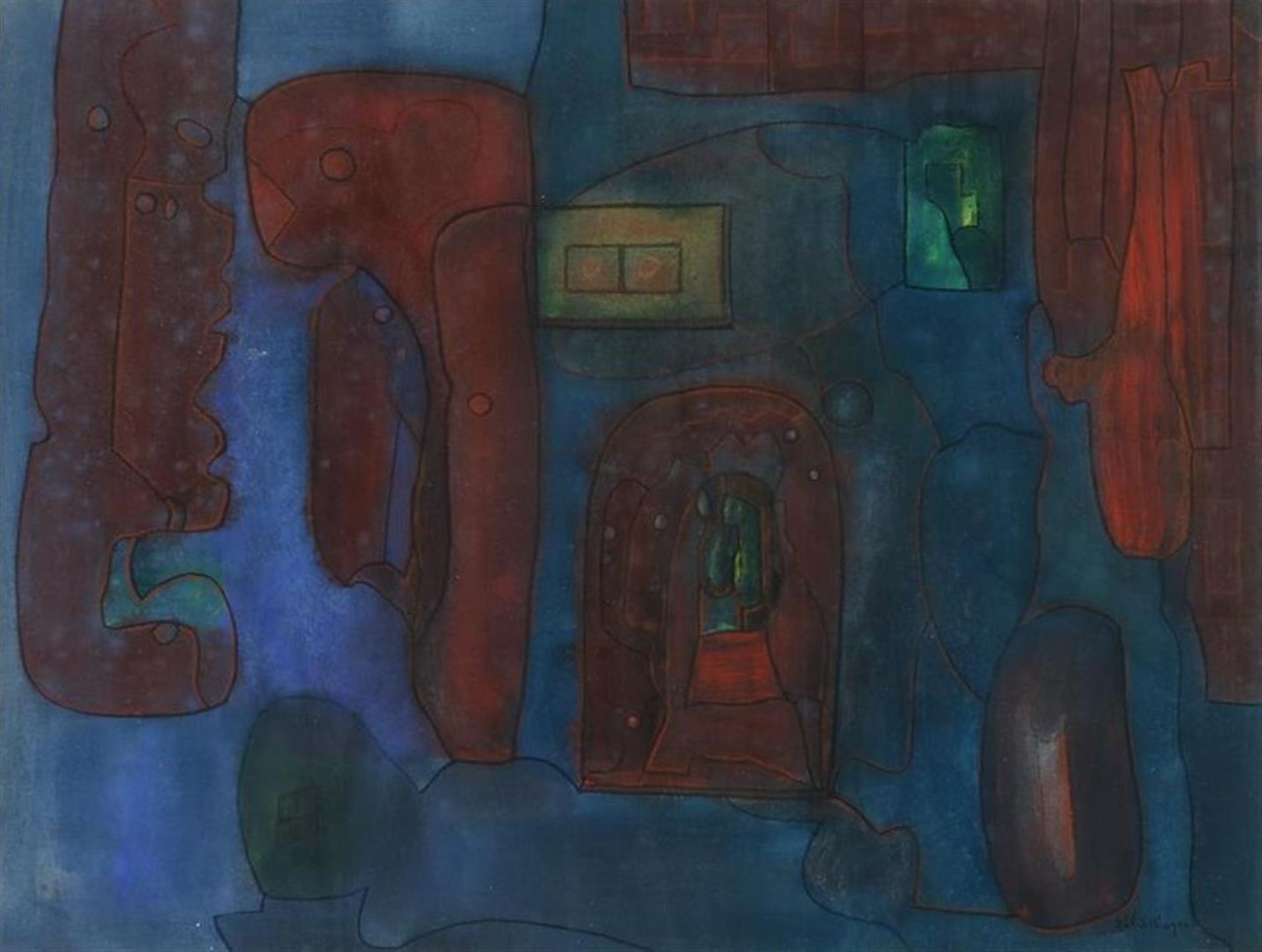 Riek Schagen (1913-2008) Abstract representation, signed lower right, gouache 47 x 62 cm.