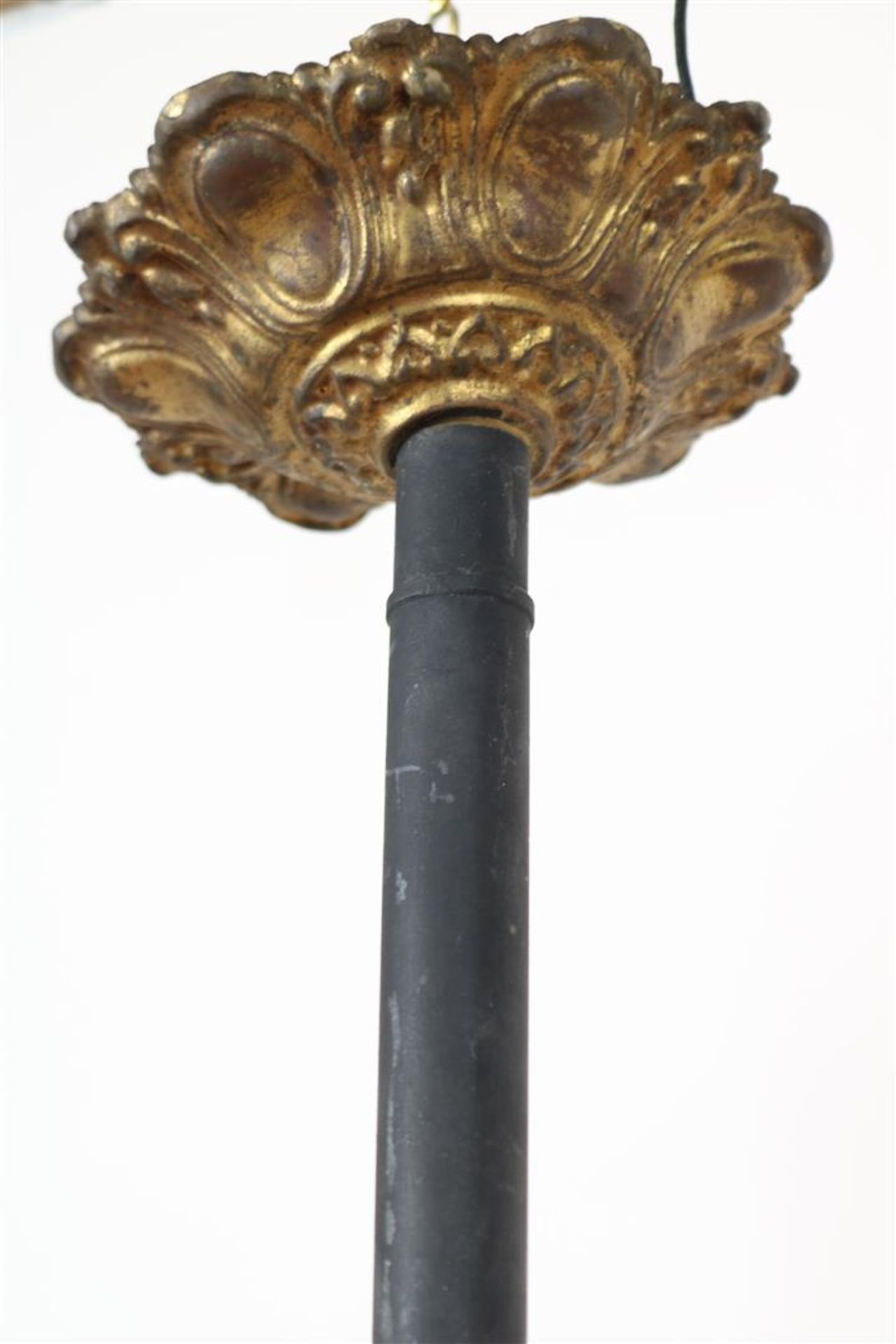 Wrought iron lamp with colored stained glass windows, aprox 1920, height 124 cm. - Image 3 of 3