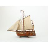 Wooden model ship of Noordwijk bomb barge with 5 sails, NW25, 57 x 60 x 20 cm. (monkey sail's gaff