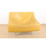 Chrome-plated design chair with yellow leather cushion, designer Gerard van den Berg for Montis,