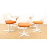 Series of 6 plastic Space Age design chairs with orange seat (user stains), marked Arkana and a