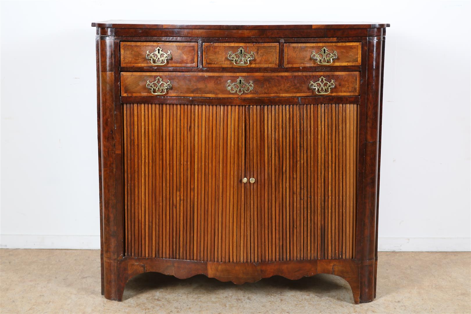 burr walnut Louis XVI folding buffet with upstand, 4 drawers and 2 2 louvre doors, ca. 1800, 94 x 98