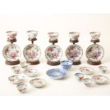 Series of 5 Qianlong cups and saucers with flower decor, China 18th century (3 saucers and 1 cup