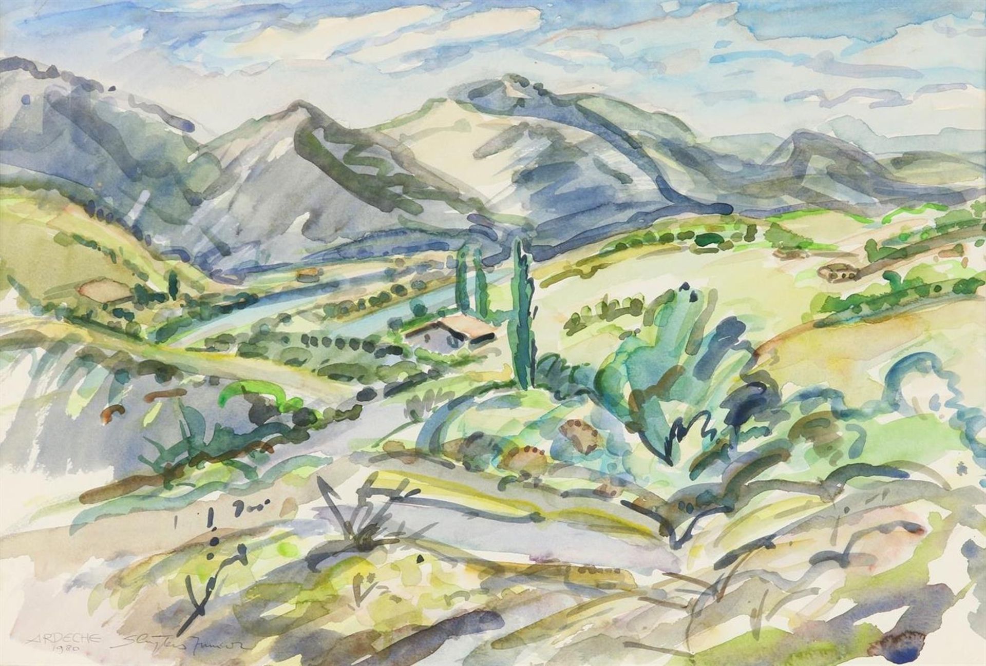 Jan Sluijters jr. (1914-2005) French landscape in Ardeche, signed and dated 1980 lower left.