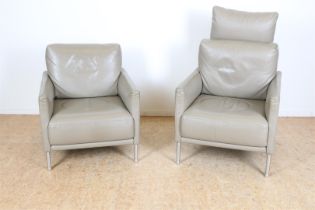 a pair of grayleather fauteuils, rolf Benz